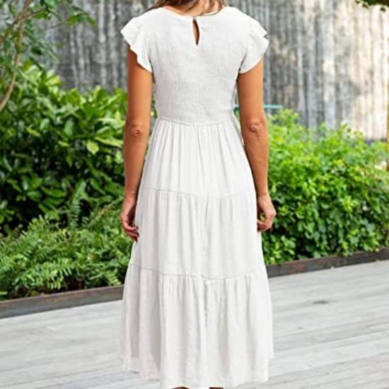 IHUASU Dámské skládané vrstvené swingové šaty s krátkým rukávem