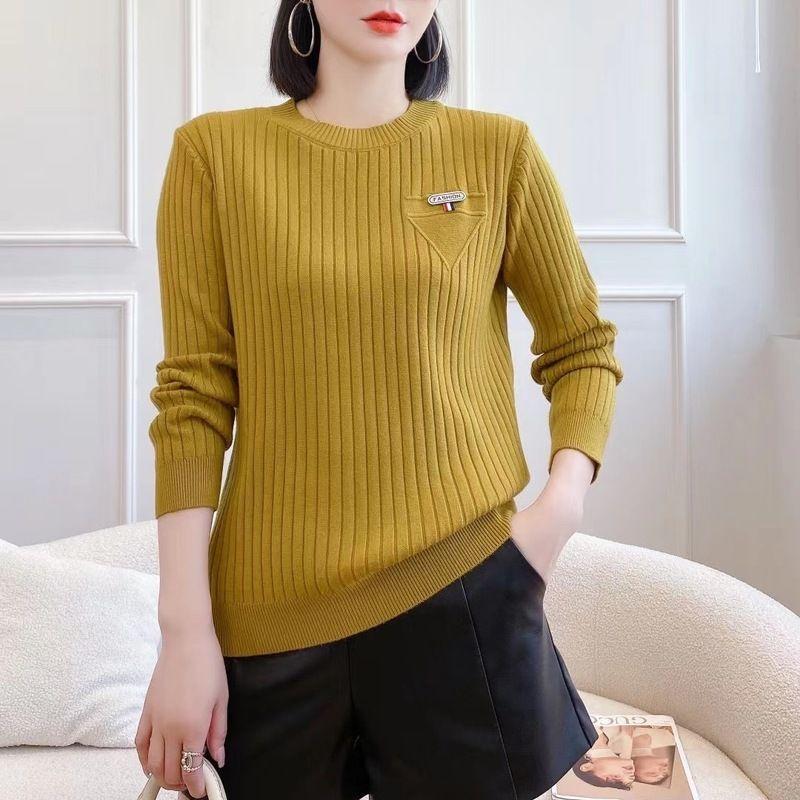 

Женский свитер больших размеров, осенне-зимний, с круглым вырезом, свободный трикотажный свитер, термовязаный топ, однотонный эластичный джемпер 2XL жёлтый