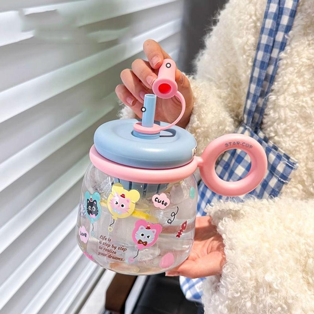 950ml Transparent Plastic Cup Straw Cup Drinking Water Bottle Graffiti Water Bottles  Bubble Tea
