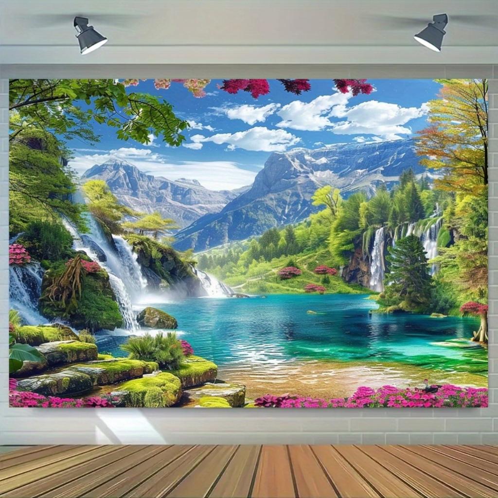 Vibrant Valley Scenery Backdrop - Made of Polyester Fiber - Decorative Item with Valley Theme
