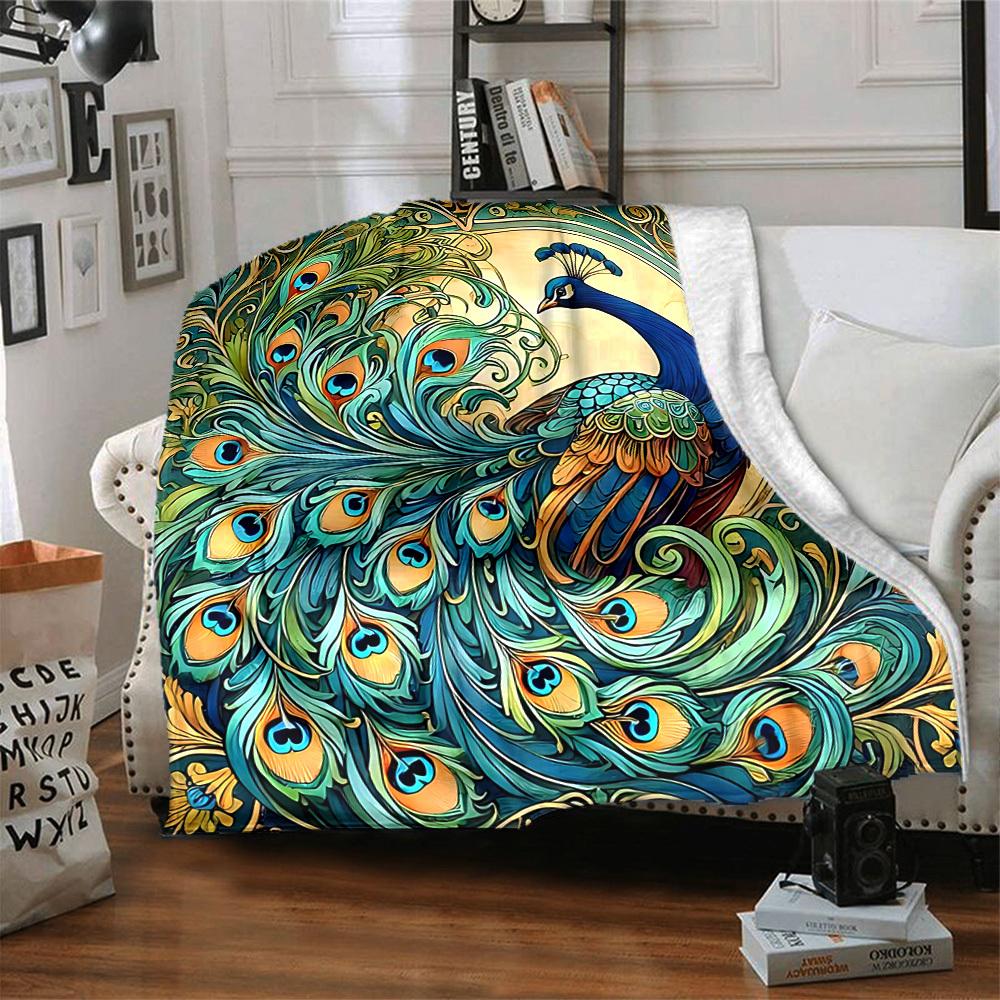 1pc Peacock Art Lightweight Flannel Blanket, Comfortable and Warm Blanket, for Office and Camping Sofa Bed, Livingroom193