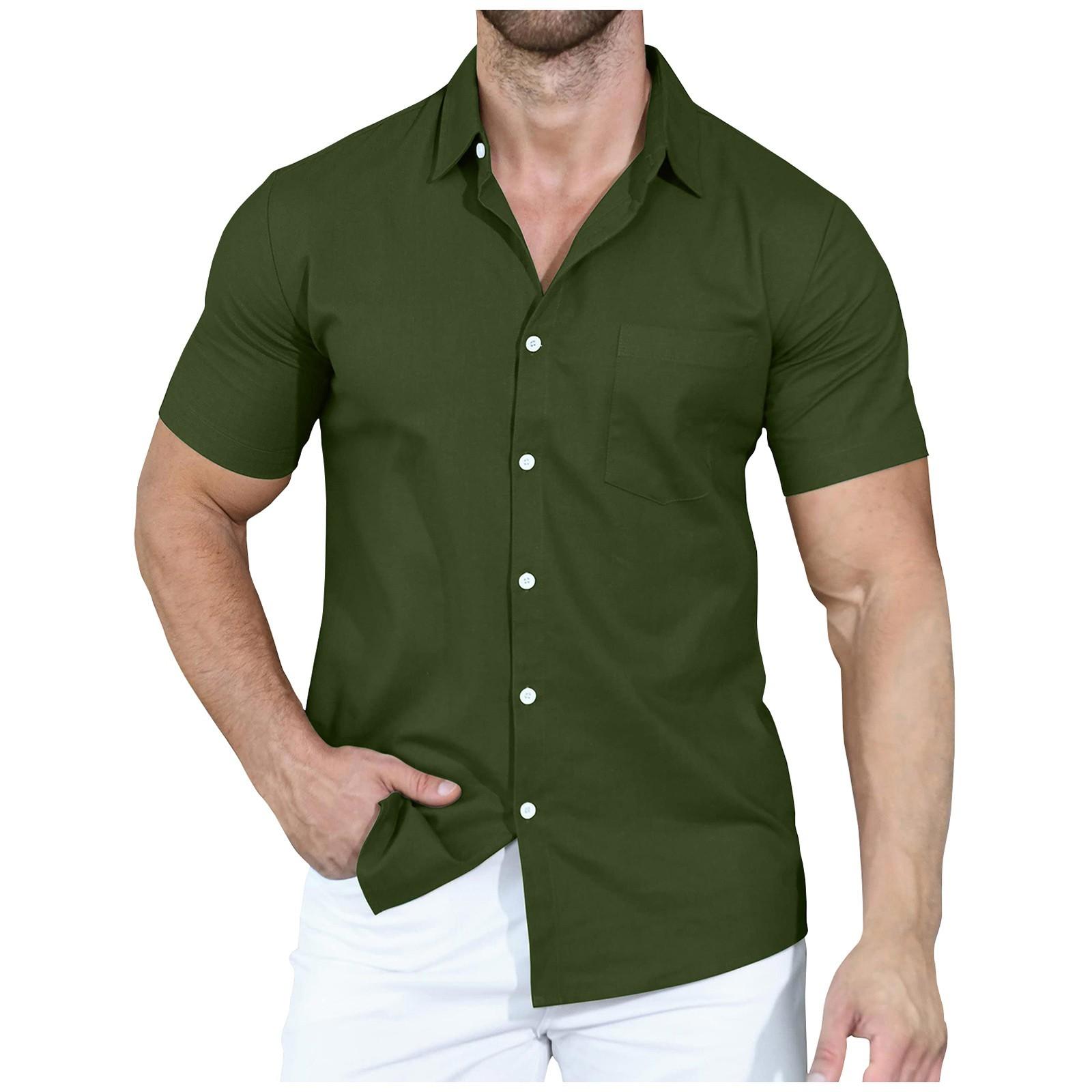 

Мужская повседневная однобортная однобортная рубашка с короткими рукавами и однотонным воротником L