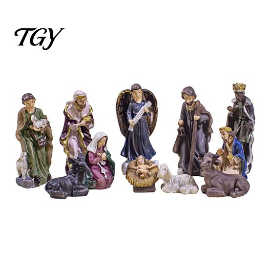 Christmas Home Decor 11 Pcs Nativity Scene Set, Resin Mini Figurines Tabletop Decor, Jesus Birth Holy Family Angel Shepherd Animals Statues, Religious