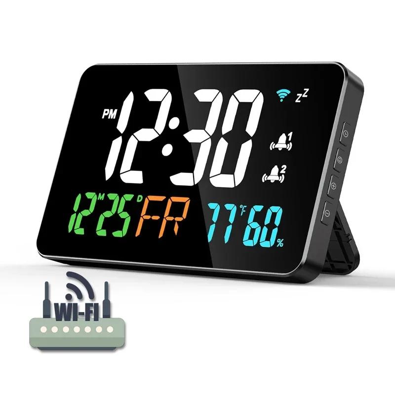 WiFi Desktop Clock Calendar Intelligent Thermometer Hygrometer with Digital LED Display Support WIFI Auto-Calibration