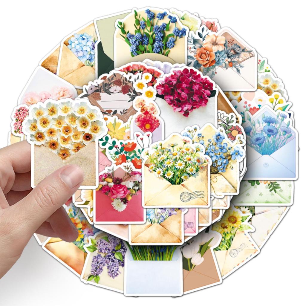 50pcs Retro Flower Bouquet & Plant Stickers for INS Style Journals, Phone Cases & Decor.
