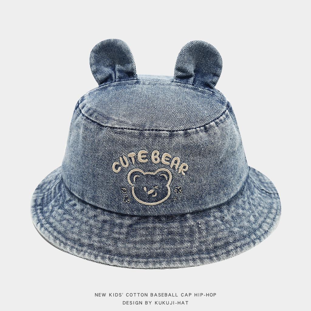 Cartoon Bear Denim Childrens Fisherman Cap With Windproof Design Perfect For Summer Outings