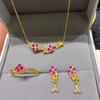 2026 French Light Luxury Celebrity Wind Brushed Diamond Flower Pendant Necklace Red Corundum Four-leaf Clover Ring Colorful Treasure Stud Earrings