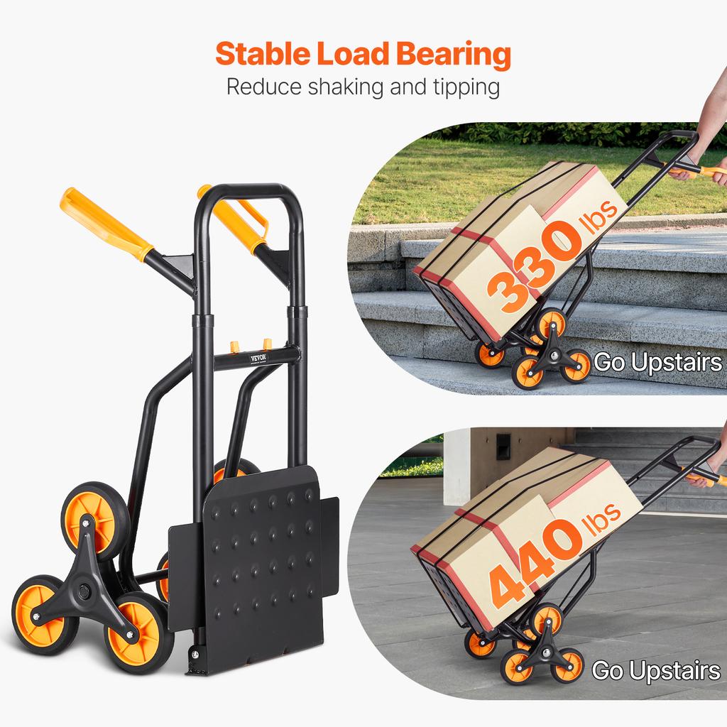 SucceBuy 440 lbs Folding Hand Truck Dolly with 6 Wheels & 2 Elastic Ropes Stair Climbing Cart for Shopping Moving Warehouse