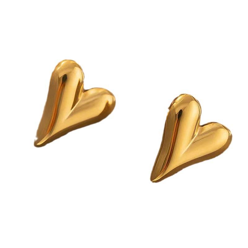 Fashion light luxury love titanium steel stud earrings, simple design gold non-fading earrings, send girlfriends versatile earrings