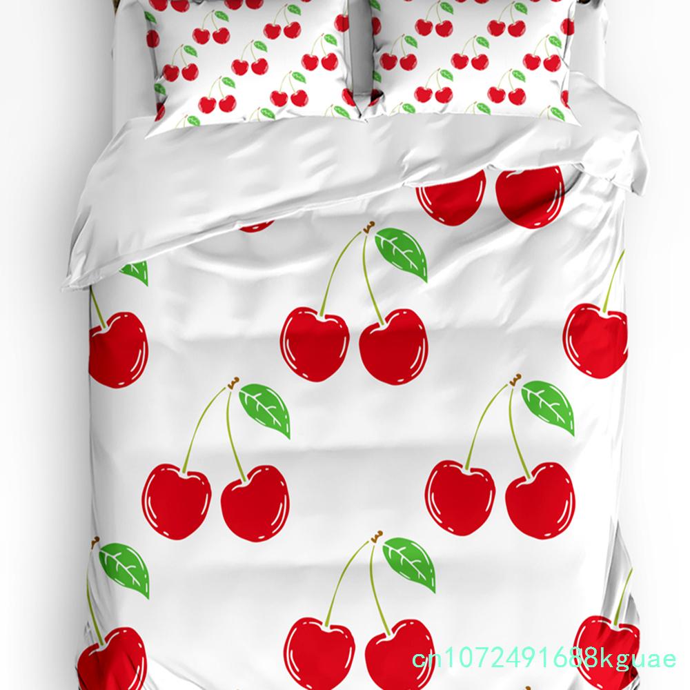 Sommerfrucht Roter Granatapfel Grünes Blatt Bettbezug mit Kissenbezug Kundenspezifisches 3-teiliges Bettwäscheset Steppdeckenbezug Doppelbett Heimtextil