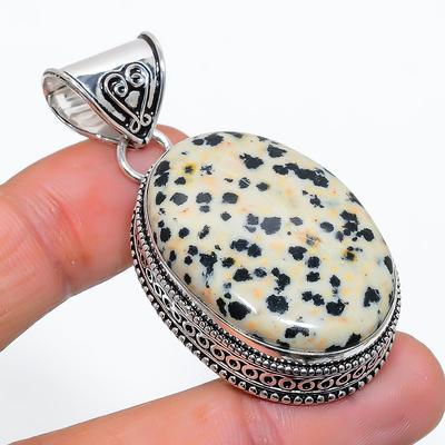 Natural Dalmation Jasper Handmade 925 Sterling Silver Jewelry Pendant 2.09" T7Y47