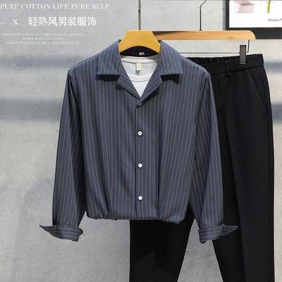 Fashion Turn-down Collar Simple Comfortable Versatile Selling Summer Hot Selling Men's Clothing Comfortable Stripe Long Sleeve