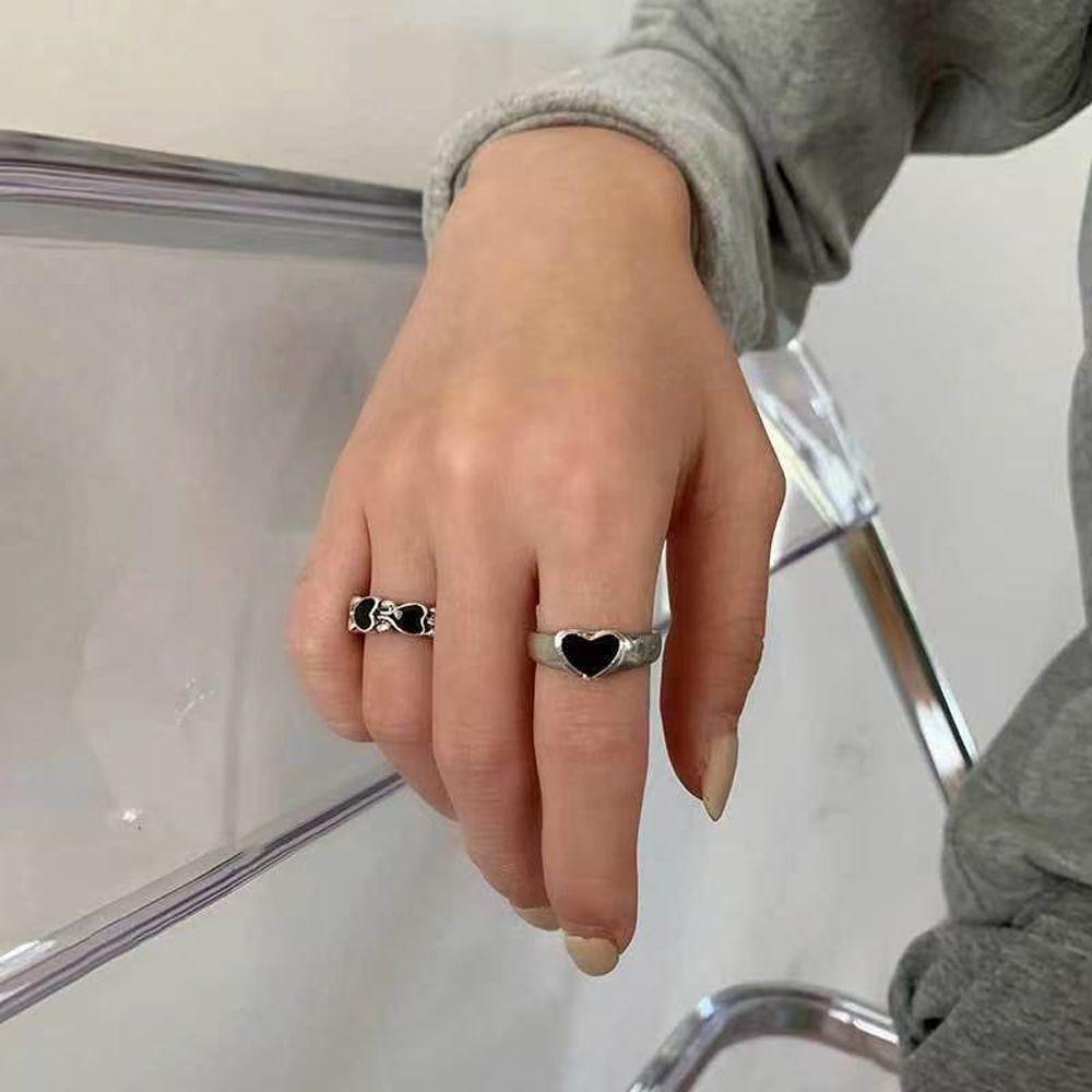 Wedding Index Finger Ring Geometric Women Rings Heart Chain Ring Korean Style Heart Stackable Rings