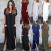 Polyester Vneck Pocket Split Long Dress For Casual Summer Wear