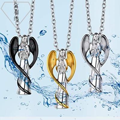European and American Fashion Titanium Steel Rose Gold Necklace Stainless Steel Wings Angel Ashes Box Pendant