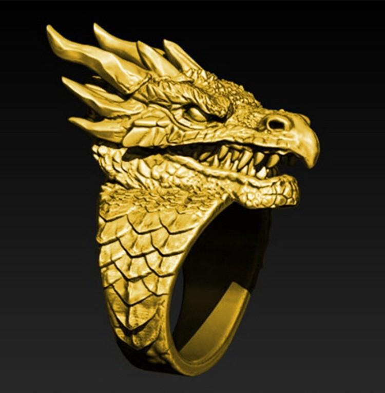 Goldene Western-Drachenring-Serie Retro-Mode Temperament Dominanter Ring
