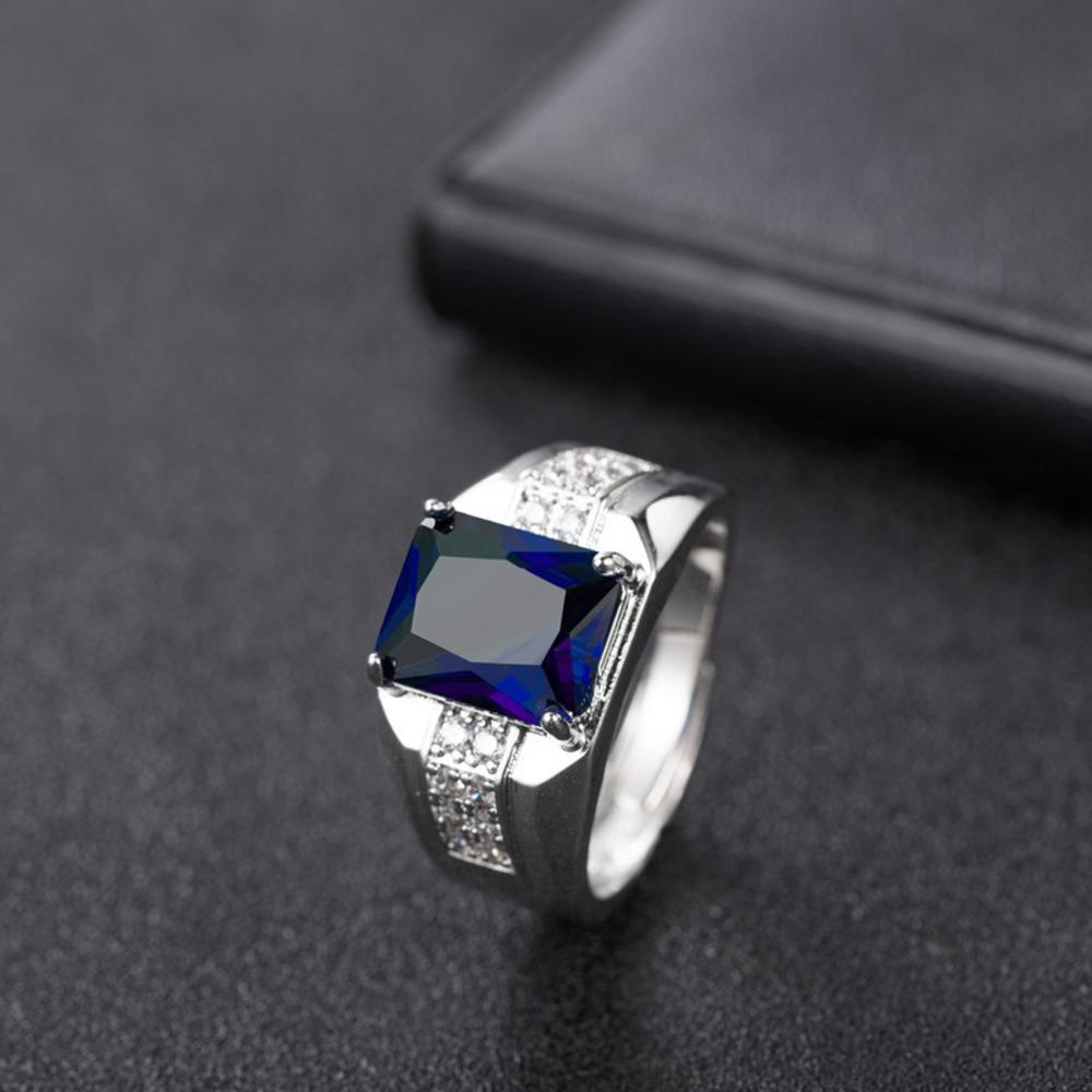 WOSIKATE Vintage Square Emerald Zirconia Gemstone Adjustable Ring For Men Copper Jewellery Business Sapphire Ring