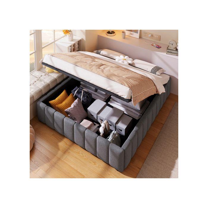 Lit - MUVOE - 140x200cm - Rembourré - Support Hydraulique - Sans Tête De Lit