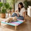 Elevated Pet Lounger with Wooden Frame Cooling Elevated Bed Breathable Suspended Cats, Dogs, Living Room, Bedroom, Balcony