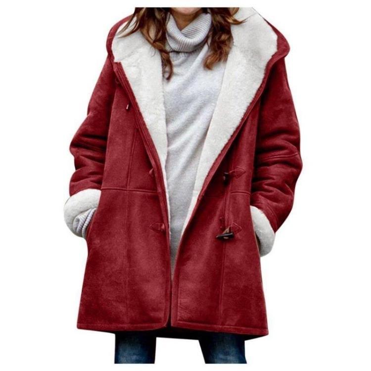 Winter Women's Coat Medium Long Hooded Casual Button Cardigan Warm Solid Color Simple Original Style