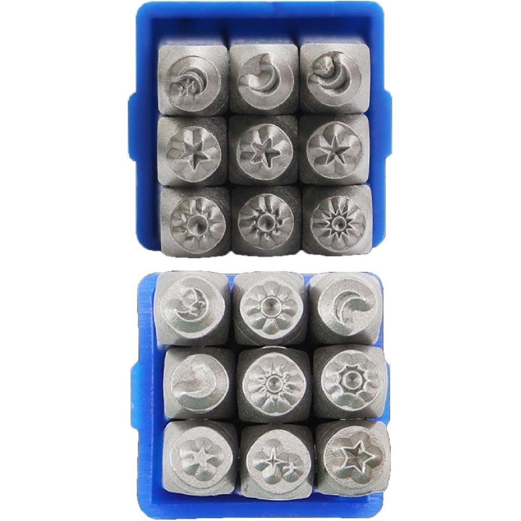 9 Pieces Metal Stamping Tool Set 1/8" (3mm), Steel Sun and Star Set Leather Stamp for Jewelry Making Craft Stamp Punch
