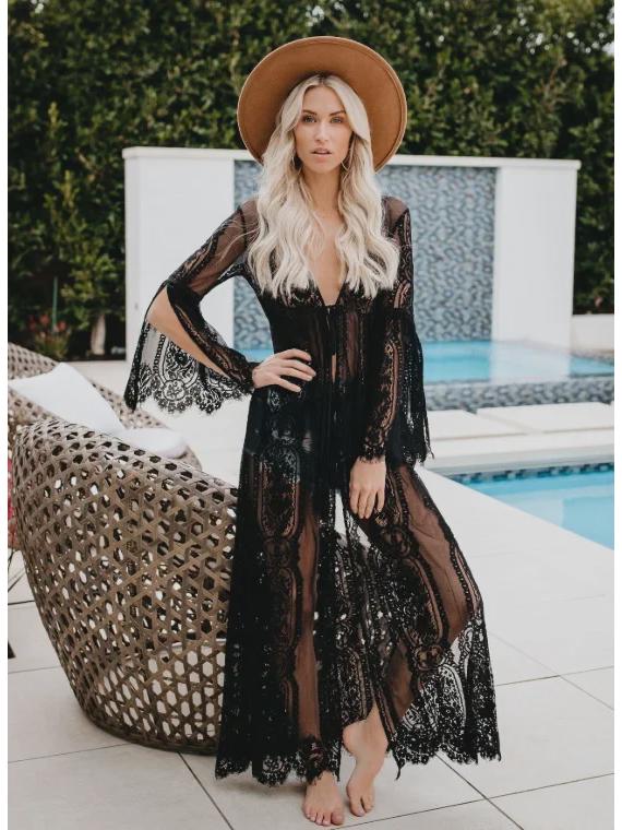 Lace Beach Cardigan: Cross-border Bikini Cover-Up and Seaside Swimsuit Sunscreen Jacket for Beach Vacations.