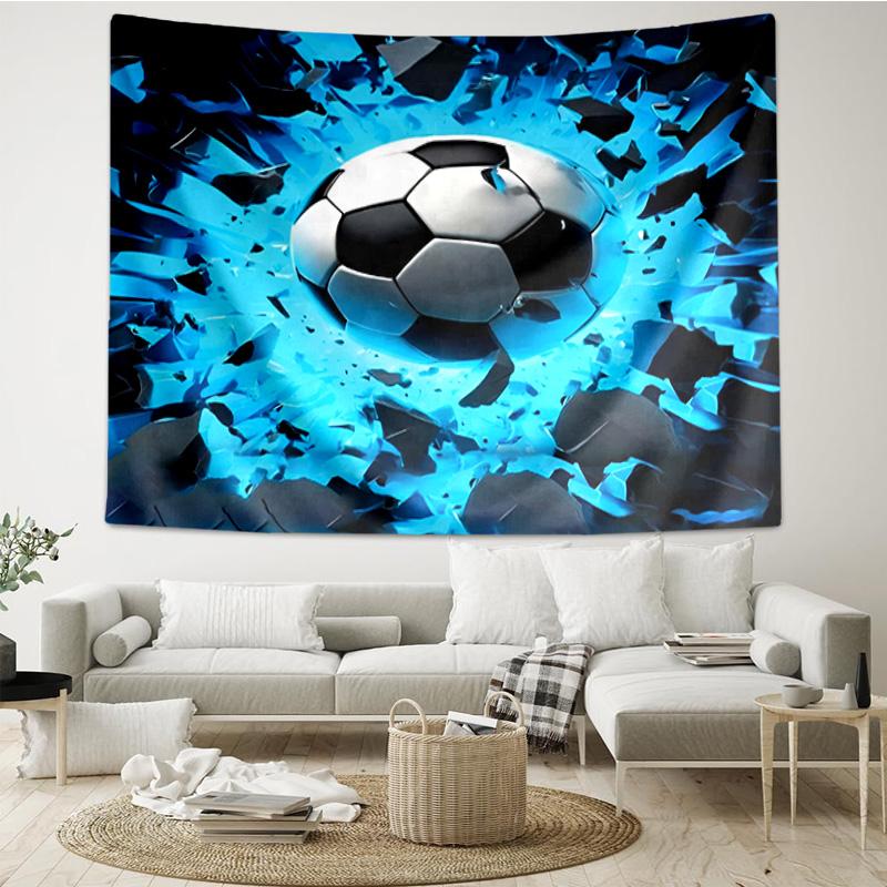 Fußball, der durch Wandteppich für Schlafzimmer, Wohnzimmer, Spielzimmer, Dekorations-Kunstzimmer Wandbehang platzt, Feiertags- und Geburtstagsgeschenke