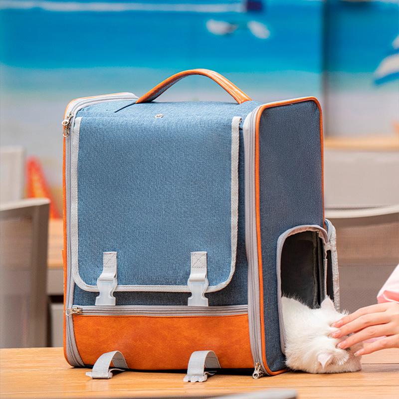 

Рюкзак-переноска для питомцев большой вместимости – дышащий и удобный для кошек и щенков коричневый/синий