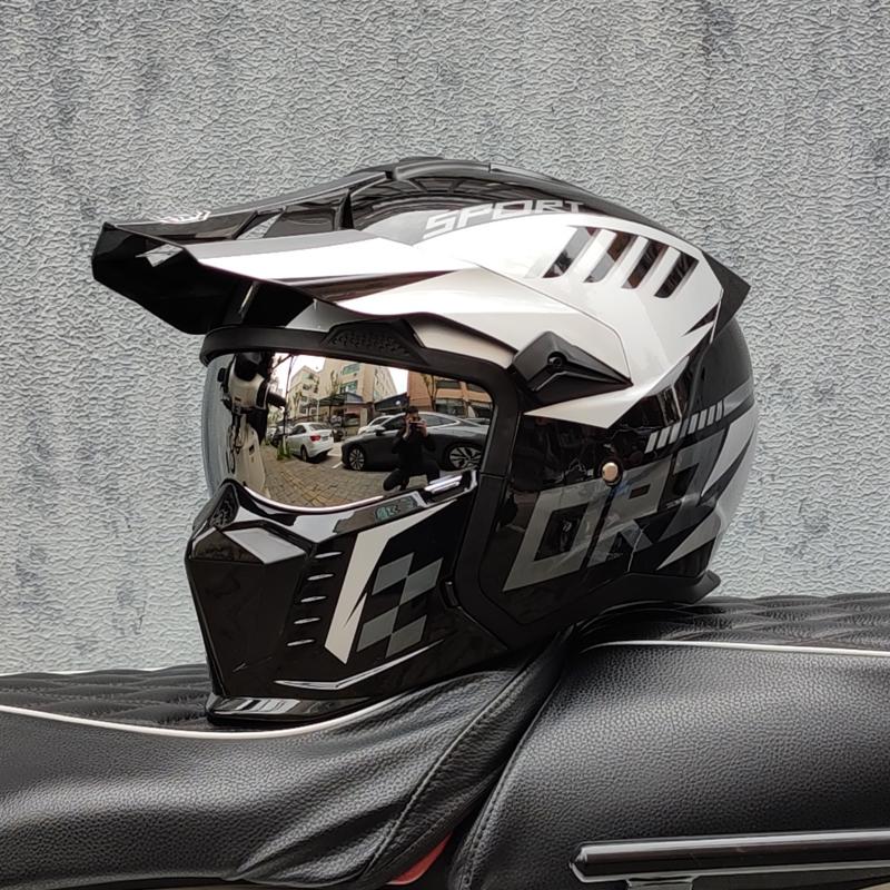 ORZ Street Fighter Cască Combinată Cască de Motocicletă pentru Bărbați și Femei Cască Retro Full pentru Four Seasons Detașabilă DOT