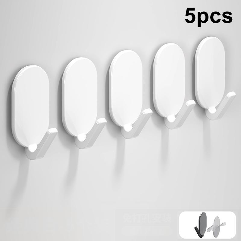 

5Pcs Strong Wall Hooks Self Adhesive Key Coat Bag Hanger Hook Bathroom Kitchen Door Robe Towel Storage Rack Hook Accessories