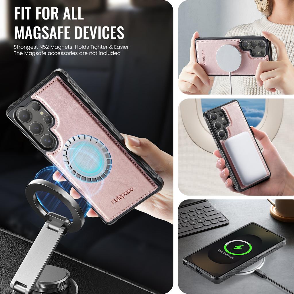 For Samsung Galaxy S25 Ultra Case AUTSPACE A12 Leather Back Cover with Magnetic Detachable Card Bag Kickstand