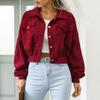 Giacca Corta in Velluto a Coste Vintage Autunnale da Donna Cappotto Monocolore Revers Manica a Lanterna Monopetto Capospalla