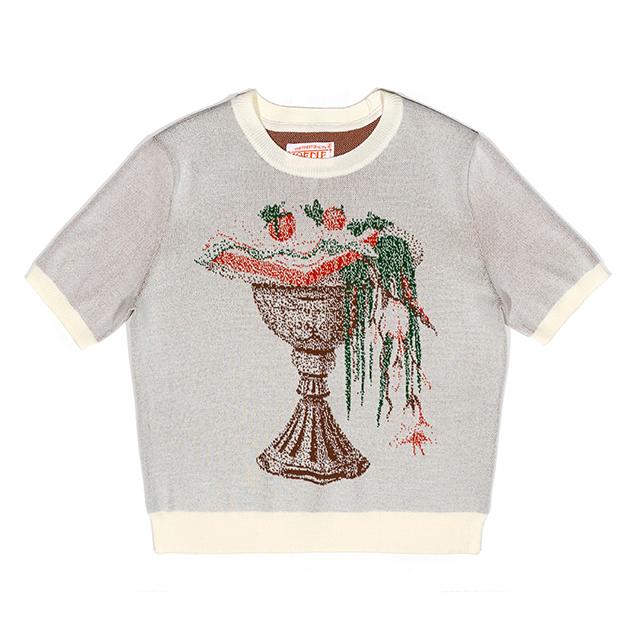 I Oedeul [Women] Royal Sandwich Jacquard Crop Top Knit - Ivory