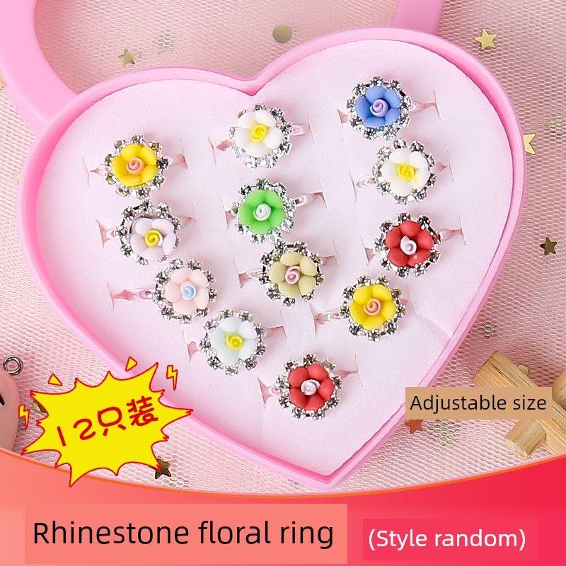 

Детское кольцо девочка с бриллиантом драгоценным камнем игрушка для малышки кристалл маленькое кольцо принцесса жемчужная шкатулка для драгоценностей Small Flower Ring [12]]