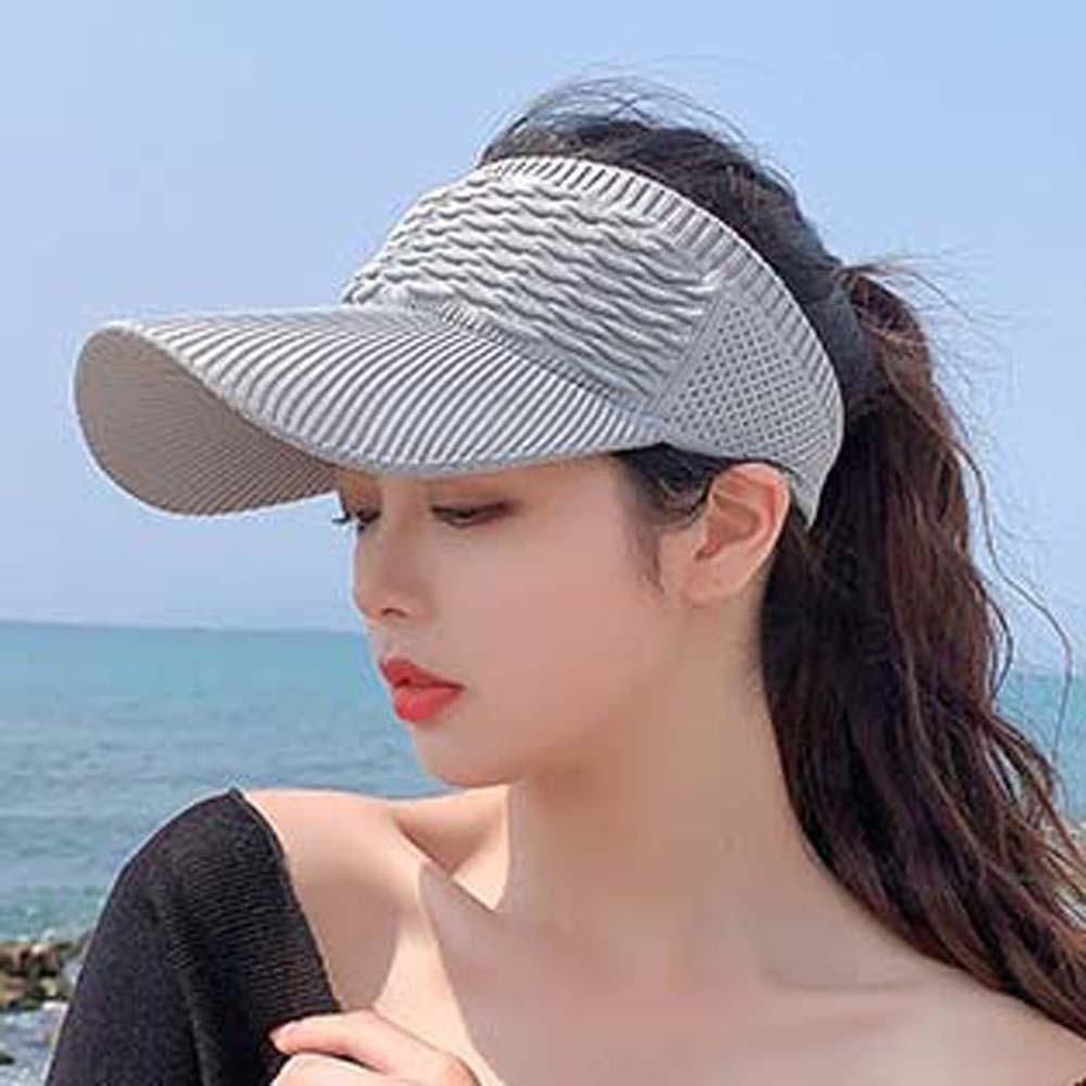 Solid Color Fish Scale Knitted Visor Cap Breathable Sunscreen Empty Top Hat  Women