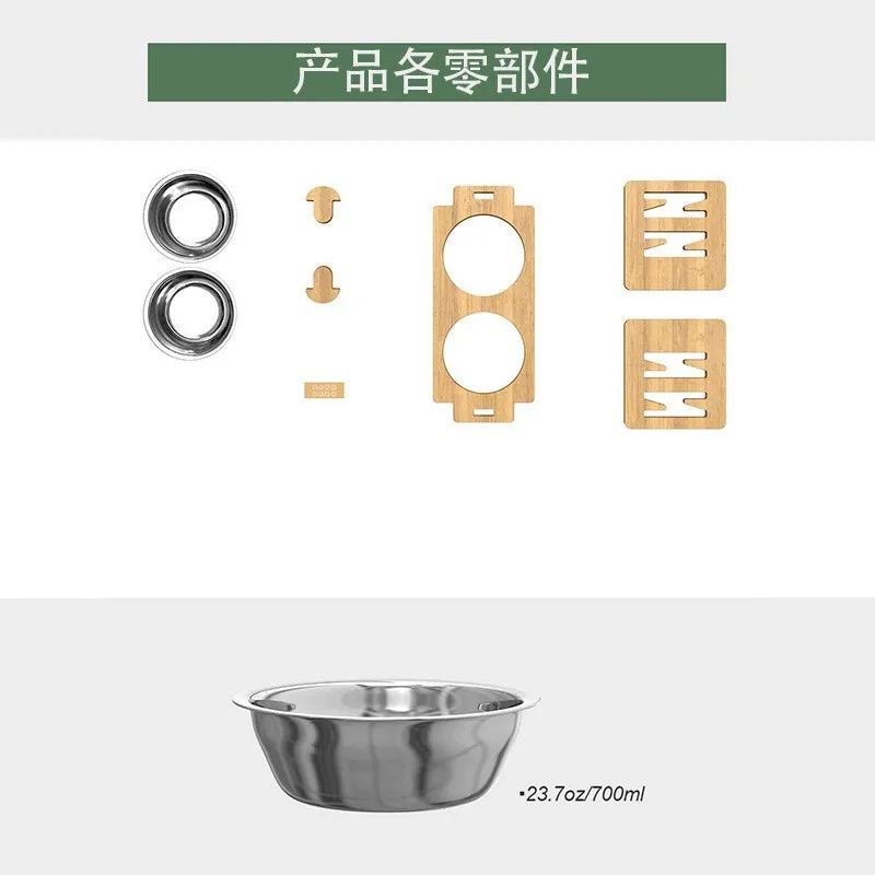 1PC Anti Slip Bamboo Pet Feeder Stand Adjustable Raised Food Bowls with 2 Bowls for Comfort Feeding