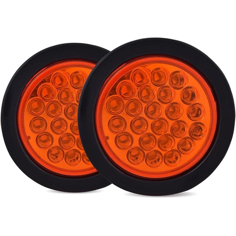 4 Inch Round Trailer Tail Light For 12V Truck Trailer Bus RV Camper ATV UTV 24LED Back Up Reverse Light Waterproof W/Flush Mount Grommets Plugs