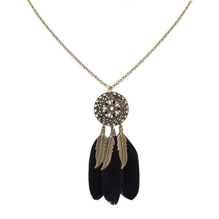 Wind Bohemian Painted Glazed Feather Fringed Earrings Fashion Temperament Women's Earrings Long Necklace Accessories