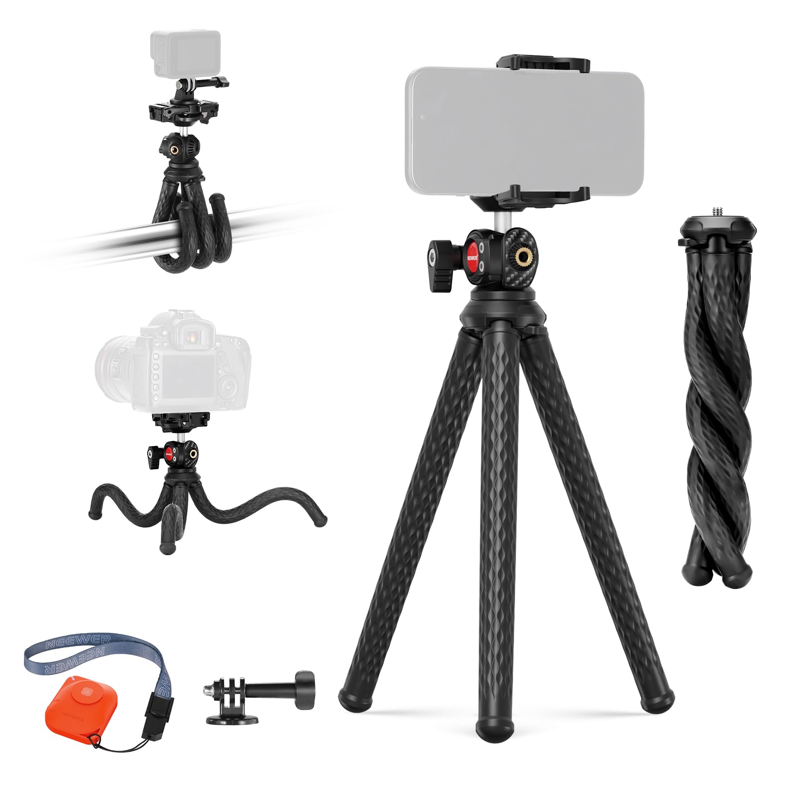 

NEEWER Flexible Wiggly Mini Smartphone Tabletop Tripod with Smartphone Camera Adapter for Vlog Broadcasting Video Blog Compatible with iPhone GoPro 13