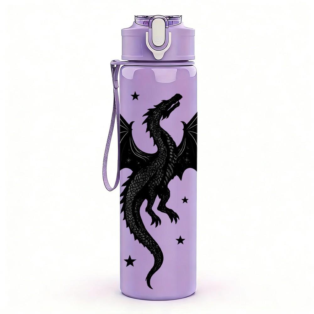 1PC Black Silhouette Dragon Art 750ml Color Plastic Sports Water Bottle Leakproof Flip Straw Lid Suitable for Sports Office Home Use