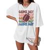 PECHAR Game Day Shirts Women Oversize Football Mom Shirt Vintage Gameday Outfits Football Graphic Short Sleeve Tee Top