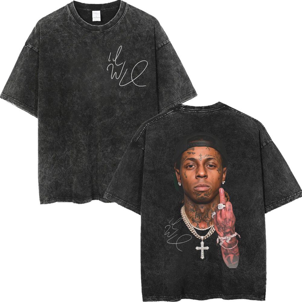 Vintage Washed Rapper Lil Wayne Graphic T Shirts Men Women High Quality Fashion Oversized Tshirts Summer Casual Cotton Tshirt