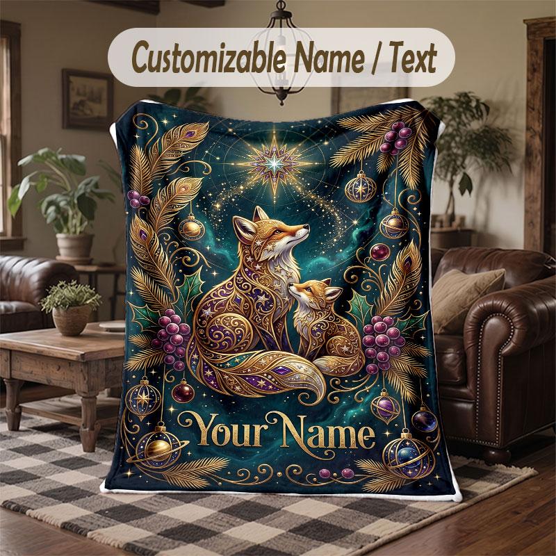 Wolf Fox Theme Throw Blanket Custom Name Text Personalized Blanket Soft Cozy Blanket for Home Sofa Bed