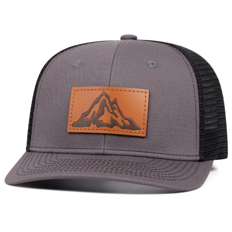 Fashion Men's Mountain Leather Label Mesh Hat Adjustable Street Dance Baseball Hat Summer Unisex Fisherman Fishing Hat Truck Cap