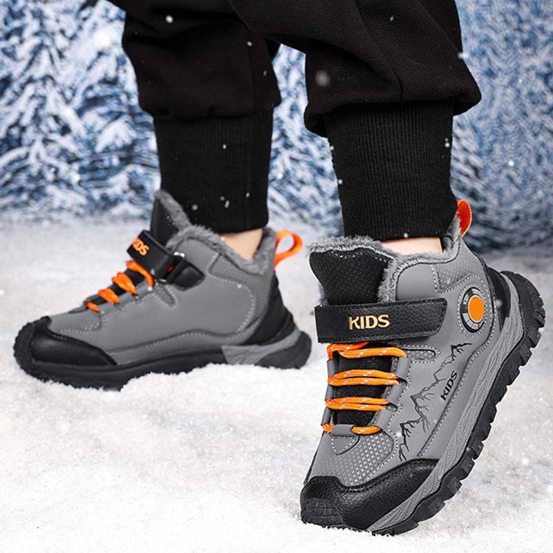 Winter Children's Fashionable Fleece Warm Outdoor High Top Cotton Boots Snow Boots Hiking Cotton Shoes 30-40