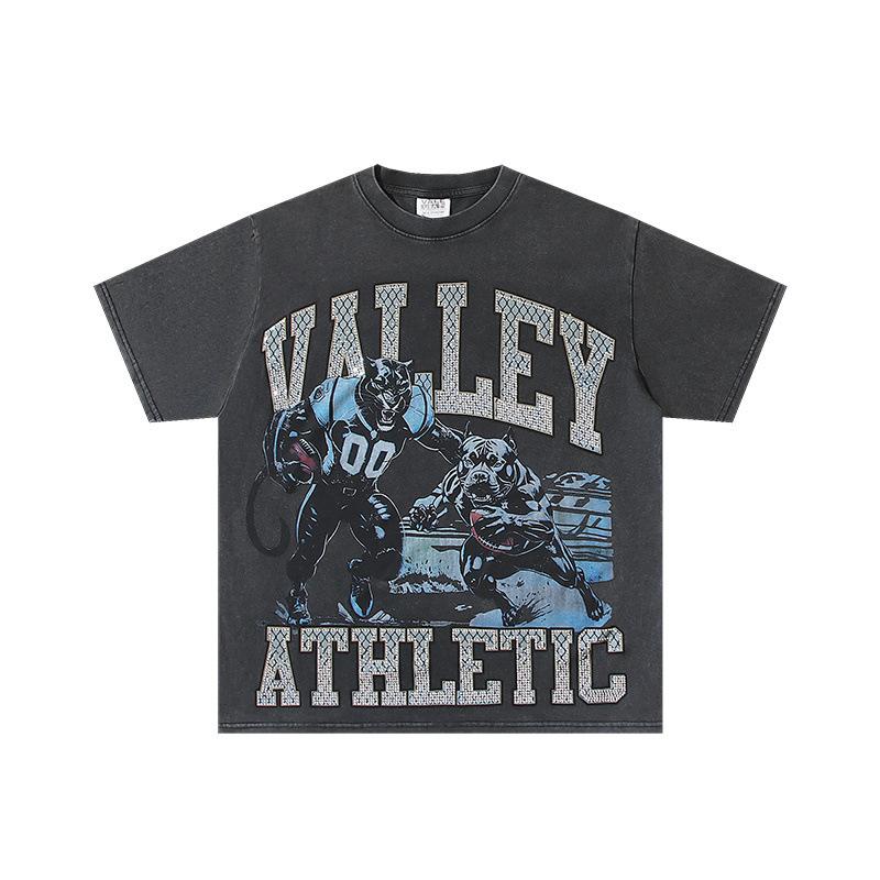 26 Cross-border foreign trade VALL Meichao high street retro washing water old direct injection hot diamond short sleeve pullover men's and women's 