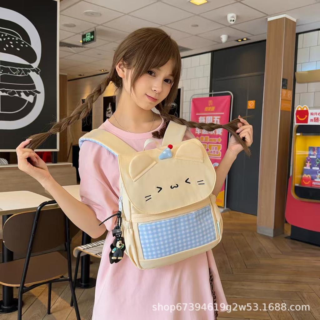 Schoolbag1011 New Korean Version of Fashion Versatile Soft Cute Girl Backpack Cute Cartoon Cat Travel Student Schoolbag