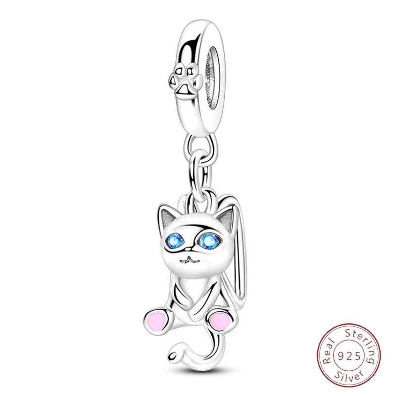 S925 Silver Birthday Bear Lucky Cat Elephant Family Firefly Charms Beads Fit 3mm Bracelets DIY Fine Jewelry