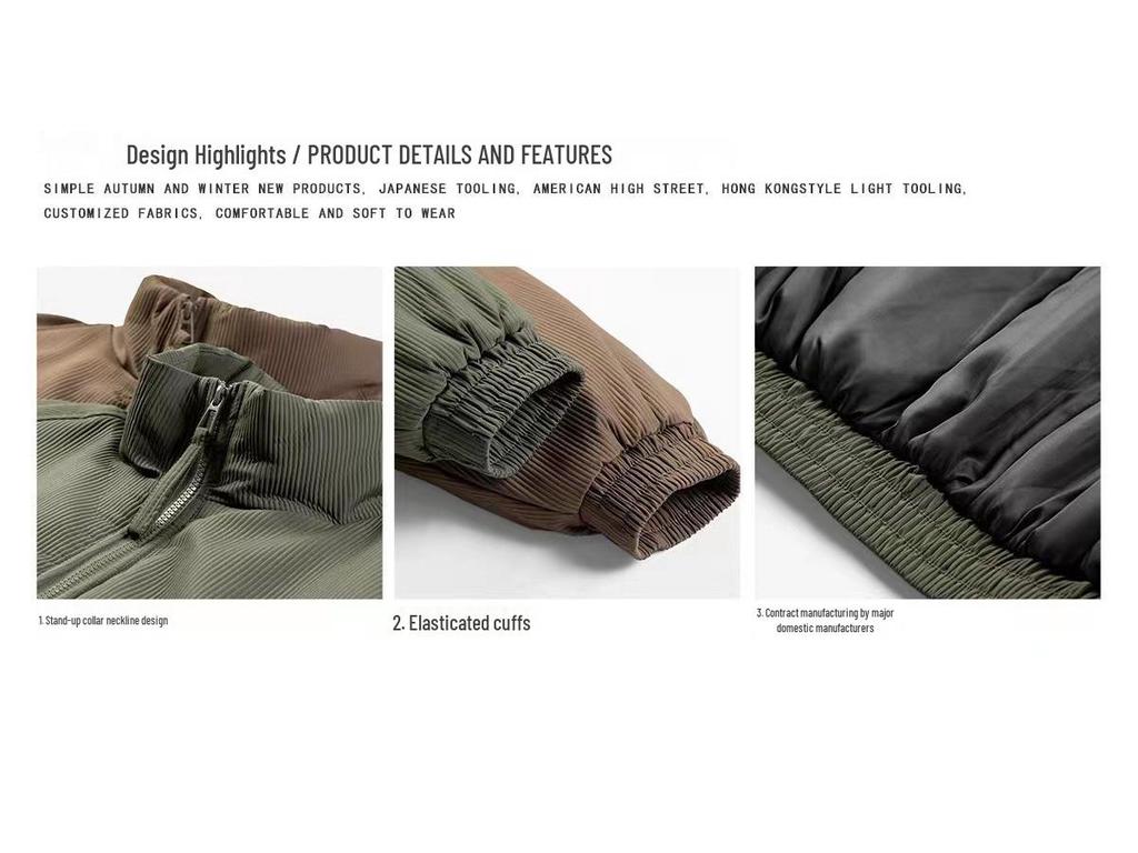 Unisex americká retro péřová bunda s vertikálními pruhy - Zesílený bavlněný kabát svrchní oděv, Ležérní všestranný design