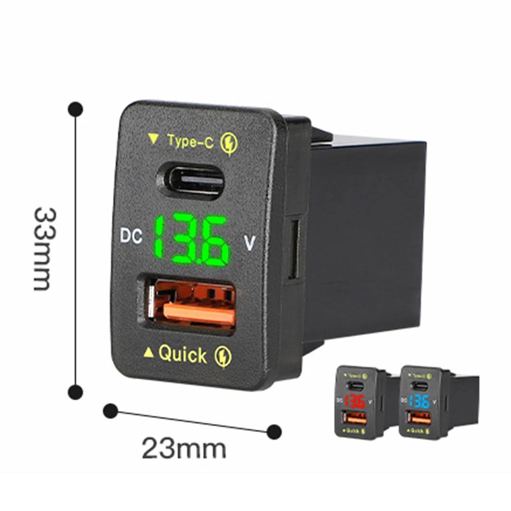 QC.0 36W USB/TypeC PD Interface Car Charger Power Outlet Adapter For Fast Charging Mobile Phones, With Voltmeter, Car Accessory